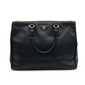 Pre-owned PRADA Leather Handbag Galleria Double Zip Saffiano Black W/N/A #4306