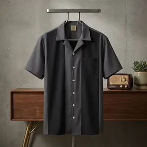 Men's Retro Vintage Bowling Camp Collar Button Down Shirt with Pocket - Casual Short Sleeve Beach Summer Shirts Comfortable Breathable Lightweight Fabric Perfect for Vacation Outdoor Leisure Fashion Style