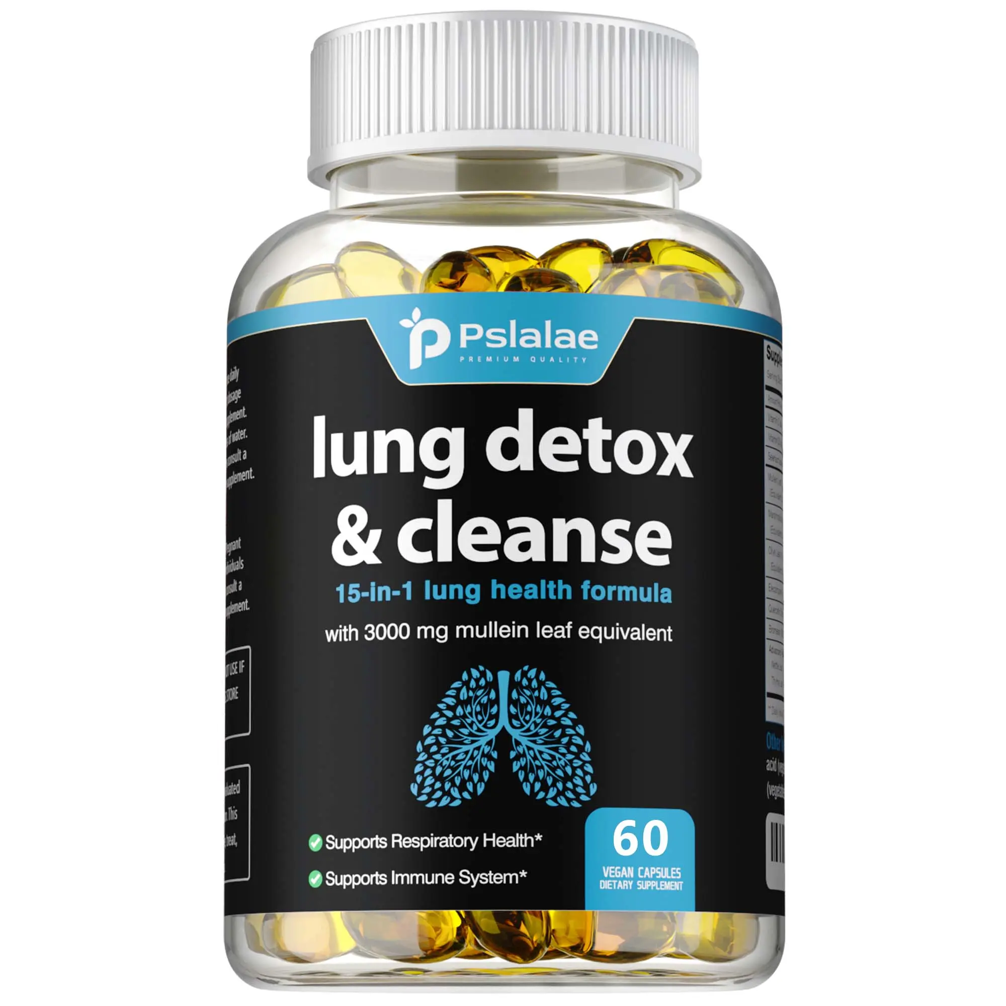 Pslalae 15-in-1 Natural Supplements Mullein Leaf Capsules - 10:1 High-Concentration Extract - Supports Respiratory, Immune Function, Body Health & Detox Natural - 60 Capsules Per Bottle