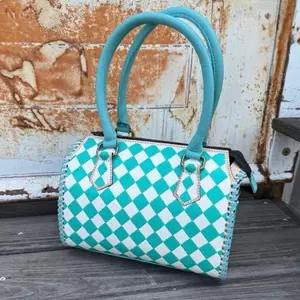 Teal & White Checkered Speedy Handbag