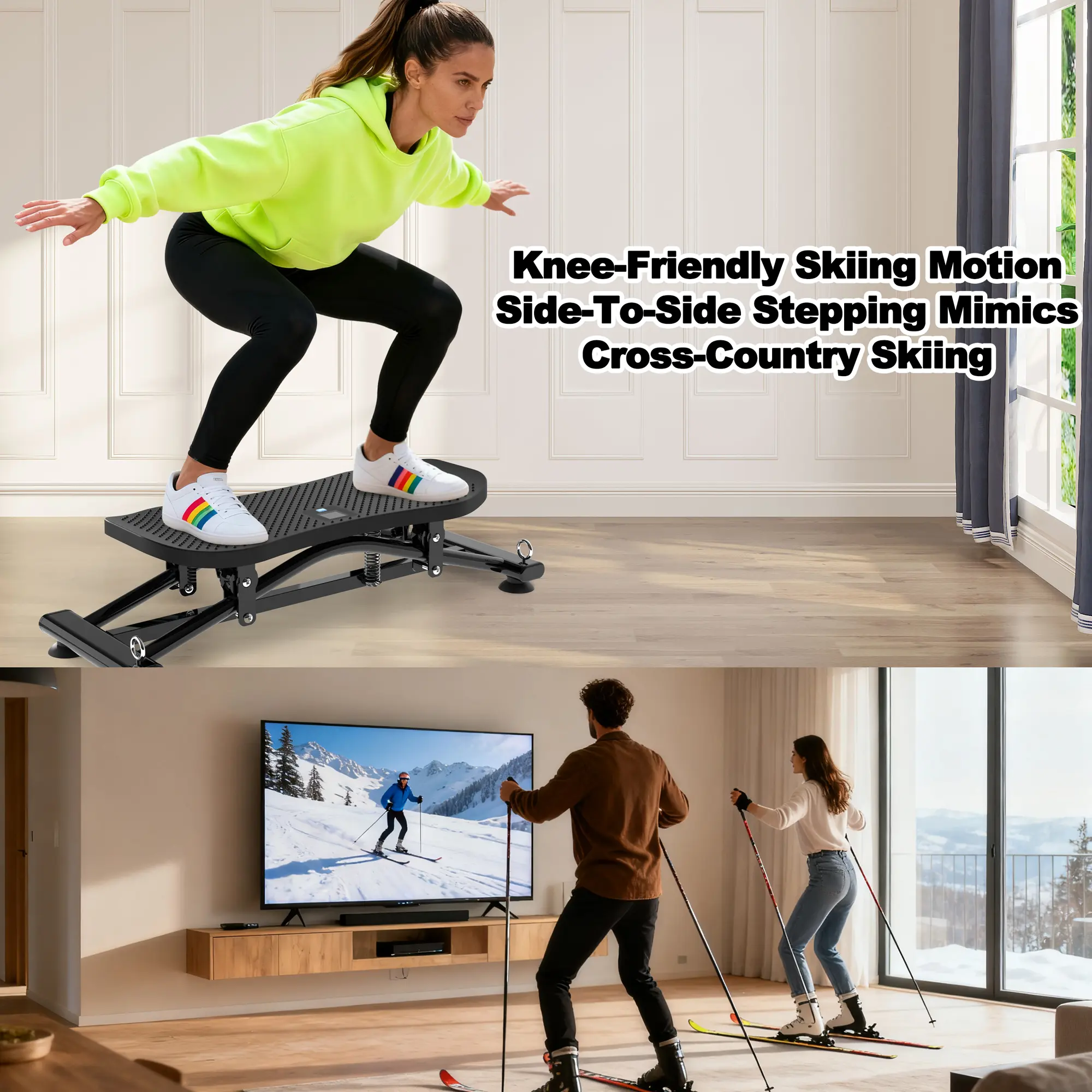Sliding Ski Simulator with Resistance Bands - Indoor Skiing Fitness Equipment for Home Gym, With Resistance Bands & Non-Slip Base, Full-Body Cardio Training Machine for Core, Leg & Arm Workout