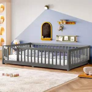 Bellemave  Montessori concept floor bed with safety barrier.  Low bed frame with no sharp edges and corners design, minimizing the risk of collision to the greatest extent possible