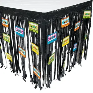 9 ft. x 29" 80s Party Cassette Tapes Fringe Plastic Table Skirt with Cutouts