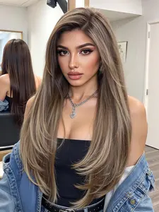 Topshe Women's Curly Lace Front Wig, Balayage 26 Inch Pre-Bonded Synthetic Hair Replacement System, Natural Look for Daily Wear, Lace Frontal Wigs