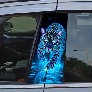 New 2026 2 pieces luminous leopard print car B pillar sticker durable vinyl protective film suitable for B pillar external accessories car decoration accessoriess