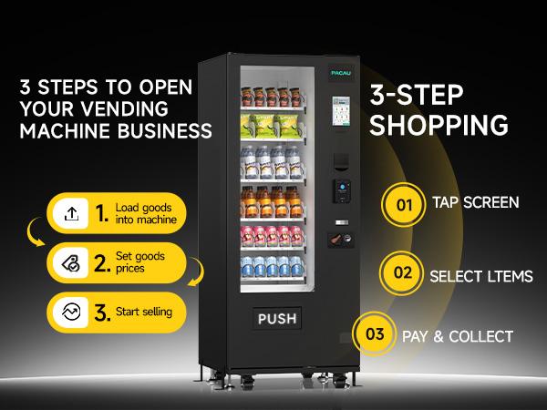 PACAU Commercial Vending Machine for Sale, Refrigerated Vending Machine Snacks and Drinks Combo with Credit Card & NFC Payment, Vending Machine for Home or Office