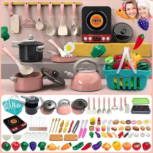 Kids Kitchen Toys Set Play Kitchen Accessories Kit with Play Pots Pretend Food Cooking Toy Toddler Girls Boy Gift