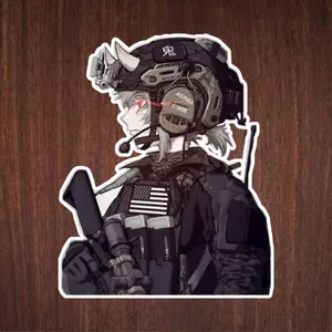 Anime Tactical Sticker Fearless Fighter In Tactical Gear, Sticker Vinyl Waterproof, Gifts For Friends Or Festivals