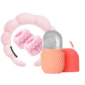 Ice Face Roller Silicone with Cloud Spa Headband - Anti Aging Facial Massager Tool for Skin Glow, Puffiness Relief, Dark Circles Removal, Portable Travel Skincare Gift Set Unisex