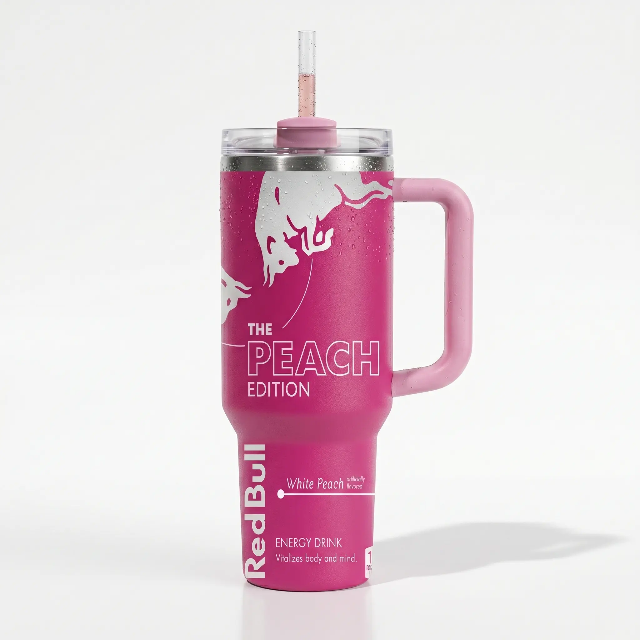 Peach Edition Bull Tumbler Cup, Bull Season Flavor Energy Drink Custom 40oz/30oz Insulated Tumbler with Handle & Straw | Energy Drink Inspired Travel Mug for Hot & Cold Drinks