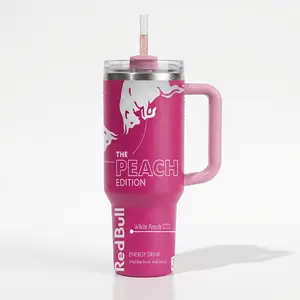 Peach Edition Bull Tumbler Cup, Bull Season Flavor Energy Drink Custom 40oz/30oz Insulated Tumbler with Handle & Straw | Energy Drink Inspired Travel Mug for Hot & Cold Drinks