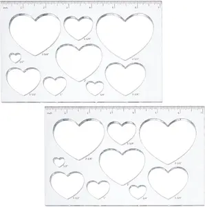 PH Pandahall 2Pcs 9 in 1 Heart Inlay Template Router Stencils Template Acrylic Templates Drawing Scale Ruler Drawing Tool Measuring Tool for Valentine'S Day Office Home Supplies Woodworking 7X4.7 Inch PH PandaHall