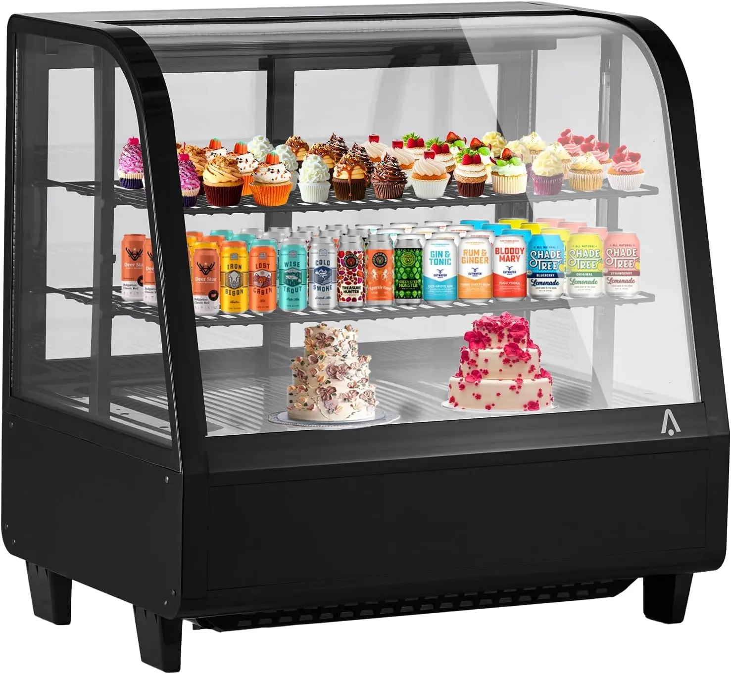 GARVEE 3.5 Cu.FT Display Refrigerators, Double-Layered Glass Refrigerator Display Cabinet, Single-Door Countertop Pastry Display Case with Interior LED Lighting, Countertop/Floor Refrigerator