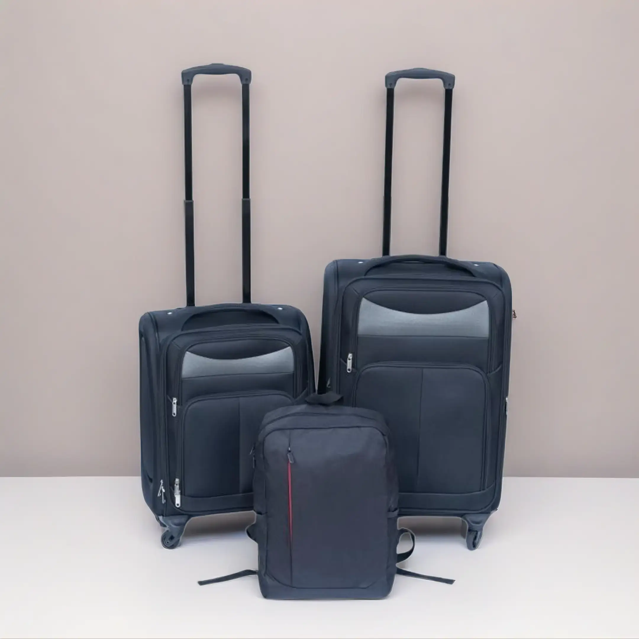 (20+24) Travel suitcase two-piece set luggage Oxford suitcase without password lock universal wheels+Oxford cloth backpack black, can be flattened, super saving storage space