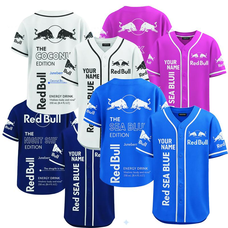 Redbull Baseball Jersey Unisex Button Up Top for fan, Drink Energy Jersey Unique Gift Unisex, Perfect for Parties Festivals