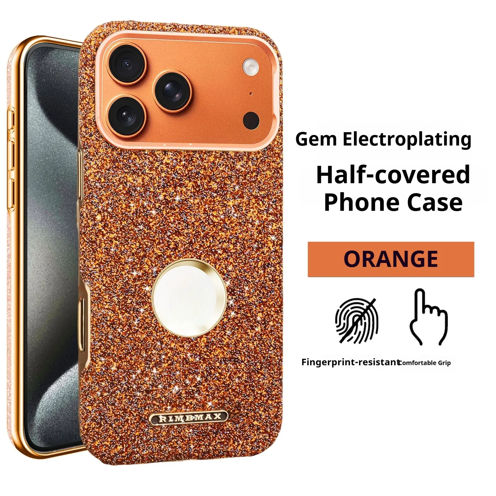 Glitter Bling Gem Electroplated Half Coverage Magnetic Phone Case for iPhone 17/16/15/14Pro Max, Anti-Fingerprint Slim Shockproof Anti-Scratch Sparkle Protective Cell Phone Cover for Women