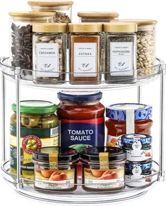 2-Layer Smooth Non-Skid Acrylic Lazy Susan Turntable Organizer - Rotating Spice Rack, Spinning Storage Tray for Kitchen, Pantry, 9.25in Home Organizer