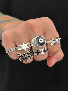 Men's Punk Style Silver Color, 6-Piece Vintage Design Statement Multi Ring Jewelry Gift for All Seasons, Party Daily Holiday Accessories