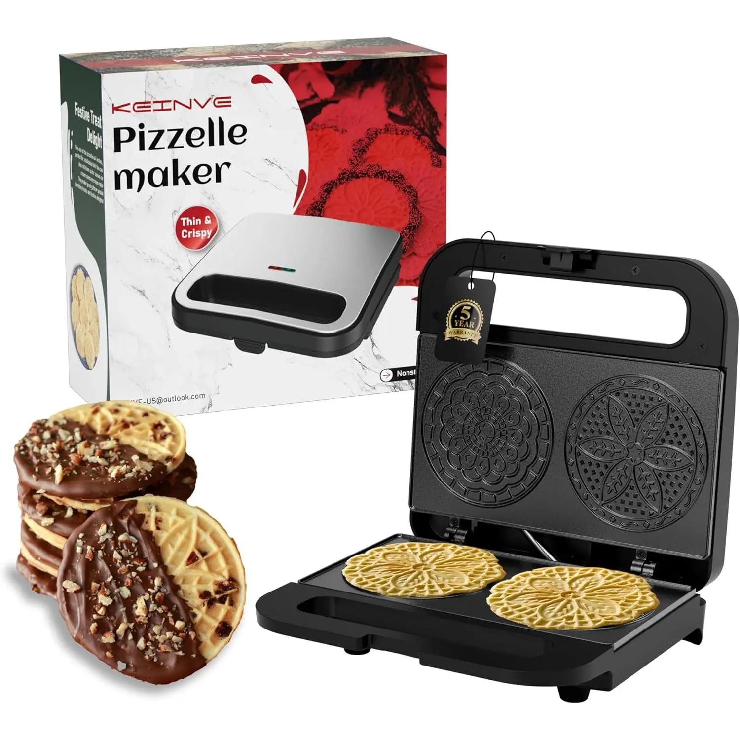 Mini Non-stick Electric Pizzelle Maker Machine with Ceramic Coating, 2x4" Cookie Baker for Holiday Party Treats, Home & Festive Party Supplies Cookie Baking Tray