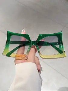 Women's Irregular Full Frame Glasses, Large Multicolor Design, Stylish Eyewear with Studs Decoration, Fashionable Men's Sunglasses