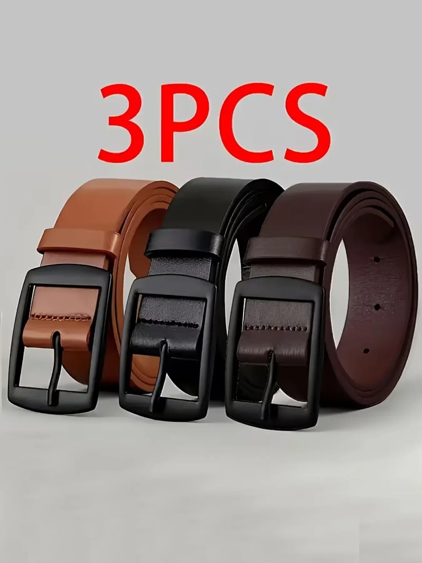 Men's 3 Counts Faux Leather Belts, Standard Size, Designer Style with Alloy Buckle, Casual & Versatile, Exquisite Craftsmanship, PU Leather Belts
