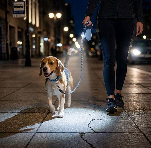 Luma All-in-One Night Leash  Built-in LED Flashlight & Bag Dispenser - Heavy Duty Retractable, No Tangle Leash for Small & Medium Dogs