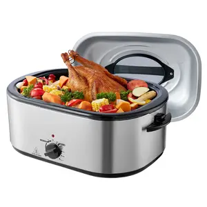 Electric Roaster Oven, 24 QT Turkey Roaster Oven with Self-Basting Lid, 1450W Roaster Oven with Defrost & Warm Function, Adjustable Temp, Removable Pan & Rack, Fits Turkeys Up to 28LBS, Silve