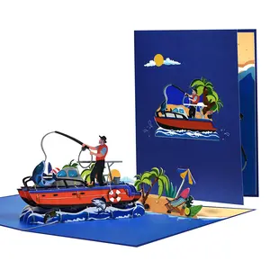 3D Pop Up Father's Day Card for Dad  Exquisite 3D Fishing Greeting Card Unique Birthday Present for Dad, Husband, Grandpa from Kids Wife Fishing Lovers Gift Handmade Father's Day Surprise Pop Up Birthday Card for Him, Best Dad Ever Gift Idea
