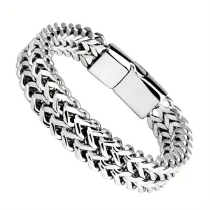 Reversible Stainless Steel Bracelet for Men - Square Woven Magnetic Clasp, Hypoallergenic & Adjustable Chain Link Wristband