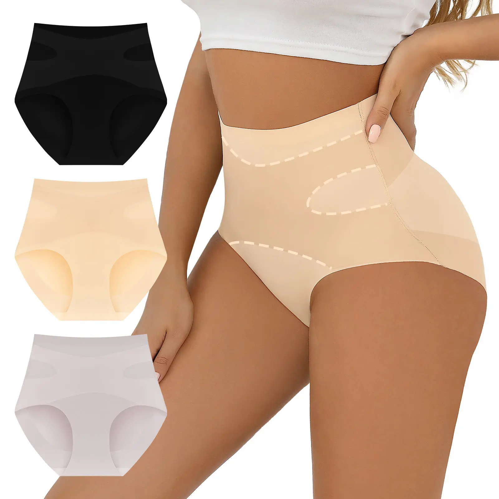 FallSweet 3PCS No Show Tummy Control Underwear for Women High Waisted Panties Comfy Briefs Pack Comfort Fit