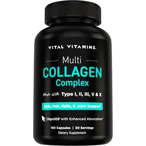 Vital Vitamins Multi Collagen Peptides Capsules for Women & Men - Type I, II, III, V, X Collagen Supplements - Grass-Fed, Non-GMO - 150 Pills