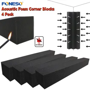 4 Pack Acoustic Foam Corner Blocks 25kg/m³ High Density - 24"x3"x3" Black Sound Absorbing Noise Blocking Soundproofing Panels for Home Office Studio Cinema Club Music Room  60cmx7.5cmx7.5cm