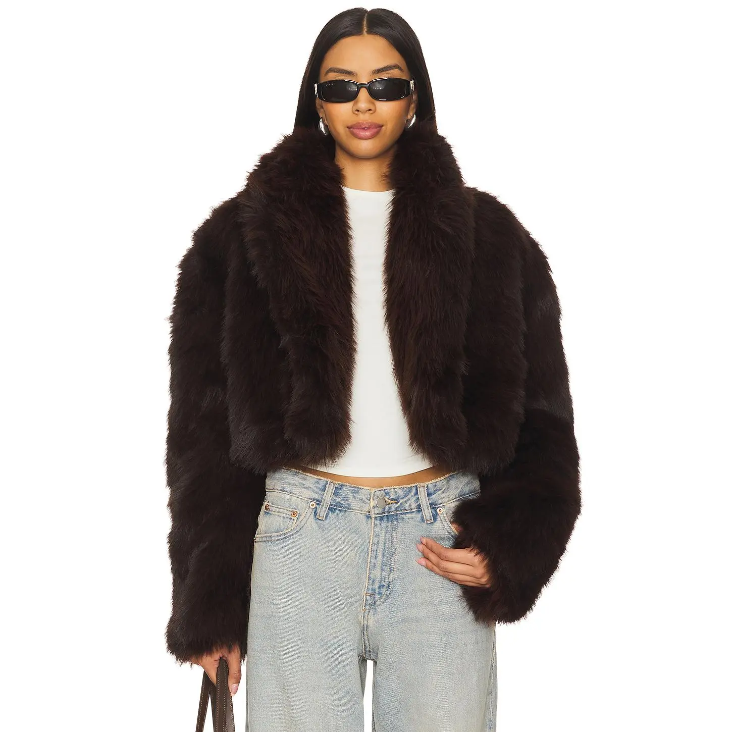 AFRM Stephanie Barrel Crop Faux Fur Jacket in Java