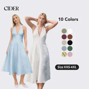 Cider Jacquard Halter Neckline Floral Lace Up Maxi Dress Cider Jacquard Halter Neckline Floral Lace Up Maxi Dress