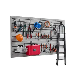 VEVOR Slat Wall Paneling, 8x 4 ft, PVC Garage Slatwall with Accessories, Grey Slat Wall Easy-to-Install Adjustable Slatwall Panel with Coupling Structure DIY Cutting, Fits for Storage Display
