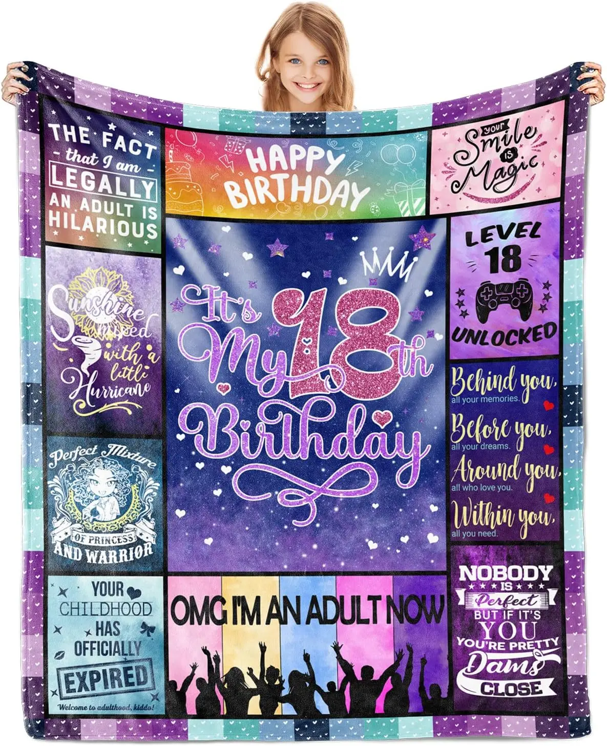 18th Birthday Gifts for Girls Blanket 50"x60" - Gifts for 18 Year Old Girls - 18 Year Old Girl Birthday Gifts Ideas - 18th Birthday Decorations for Girls Throw Blankets
