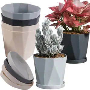 5 Inch Plant Pots – Set of 6 Plastic Flower Pots with Drainage Holes & Saucers for Indoor & Outdoor Garden Use