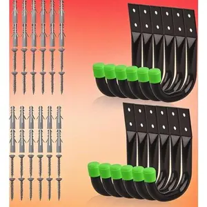 Durable Wall Mount Hooks for Garage Organization, Heavy Duty Utility Hooks for Storage, Black Coated Metal Hooks (12PCS), Space Saving Design, Rust Resistant Hooks for Tools and Gear