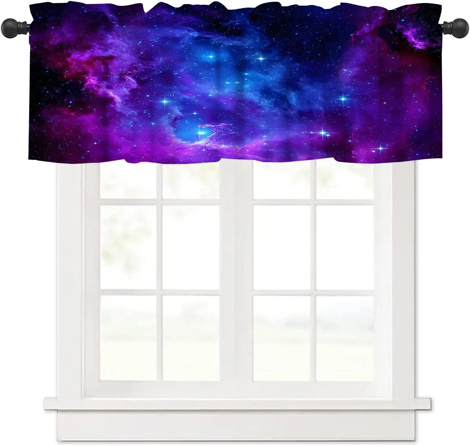 Galaxy Valance Curtain for Kids Room Universe Beautiful Blue Purple Meteor Solar System Planet Outer Space Window Treatment Valances Curtains for Boys Living Room Bedroom Nursery 54x18In