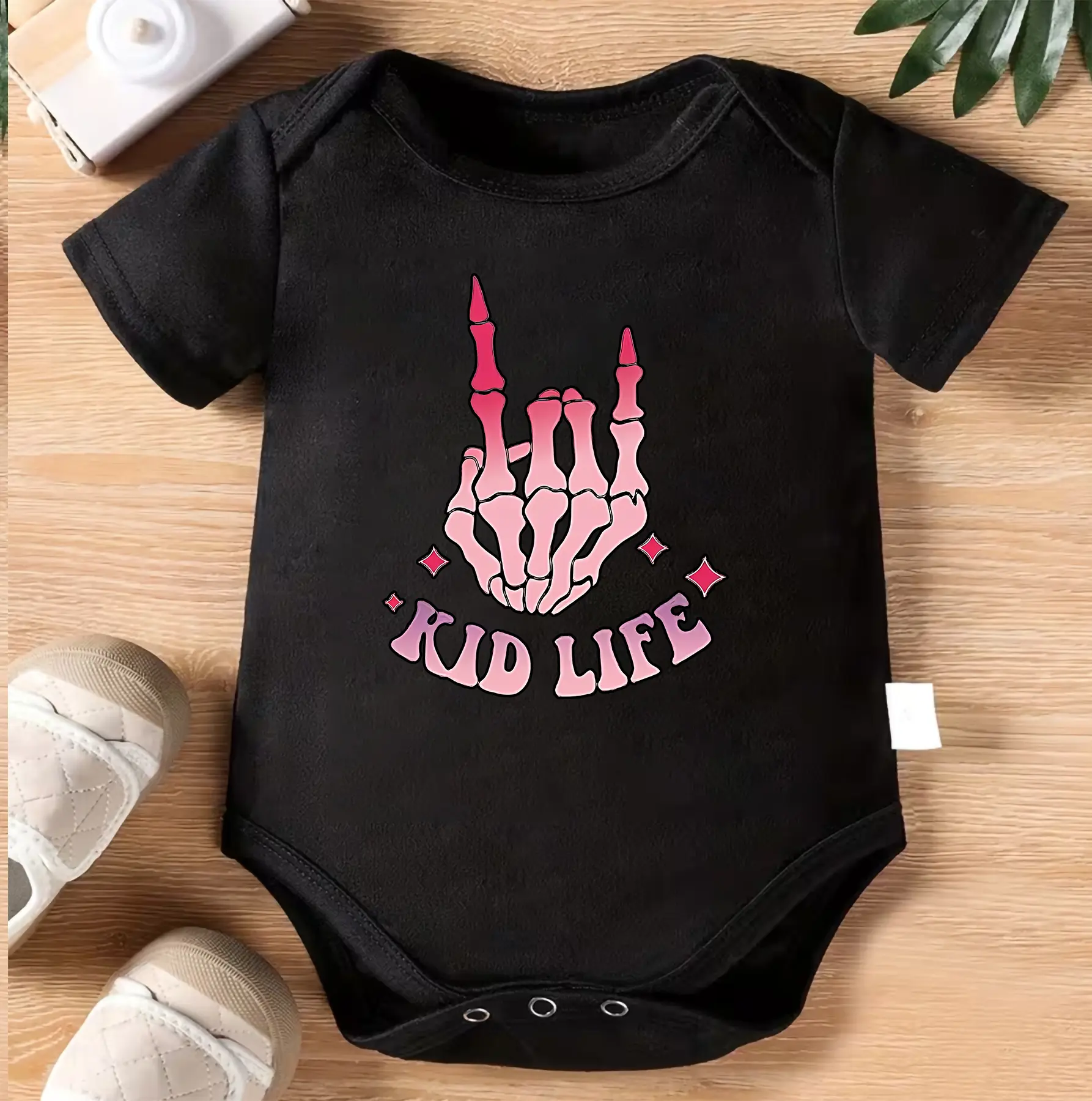 Kid Life Baby Bodysuit, Skeleton Hand Infant Onesie, Cute Pink Goth Newborn Romper, Funny Rock Baby Outfit, Alternative Baby Shower Gift, Trendy Graphic Baby Clothes, Unisex Toddler Bodysuit