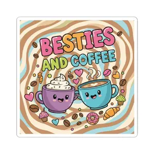 Besties & Coffee™ Sticker ☕️💖 | Cute Kawaii Coffee Friends Kiss-Cut Vinyl