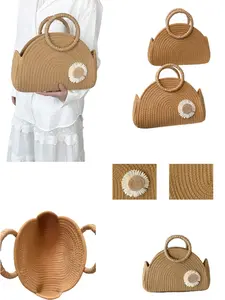 Women's Handmade Straw Bag, Shell Shape Large Capacity Basket Design, Perfect for Daily Use & Outdoor Activities