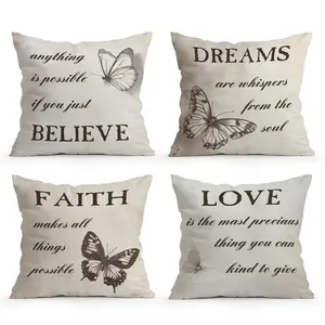 4 PCS Inspirational Throw Pillow Cover, 18 x 18 Inch, Pillow Cover for Cushion Living Room, Bedroom, Couch and Sofa, High Listed Printed (No Pillowcase Insert)