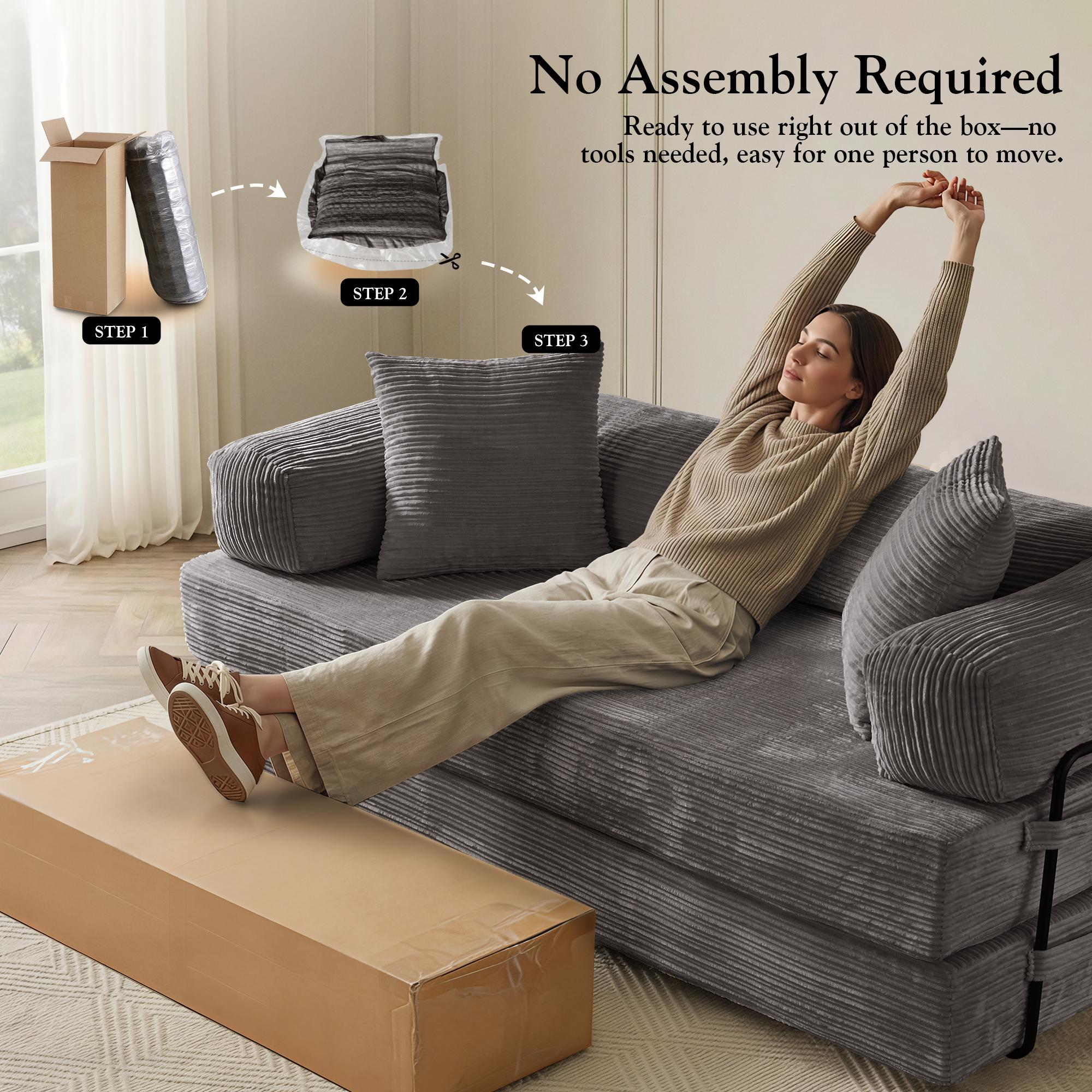 [Huge Bonus Gift] OOSWIFT 5-in-1 Folding Cloud Sofa Bed 81" – Ultra-Soft Corduroy, Thick Sponge Cushion, Convertible Floor Couch & Mattress, Small Space Essential, Holiday Must-Have
