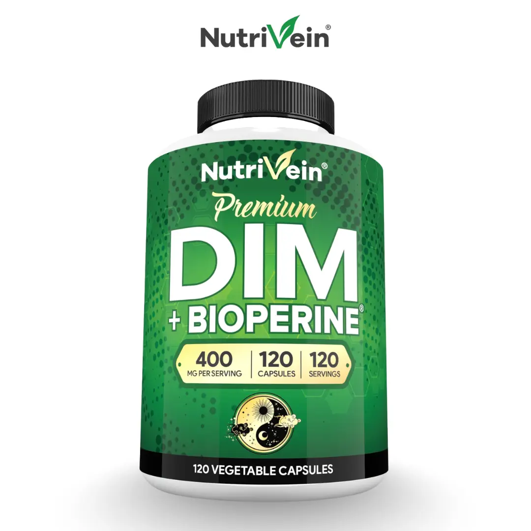Nutrivein, DIM Hormone Balance Supplement, Metabolic Function & Estrogen Support, Dietary Capsules, Diindolylmethane 400mg with BioPerine, 60 Capsules Pack, 30 Day Supply, 2 Capsules Daily Serving