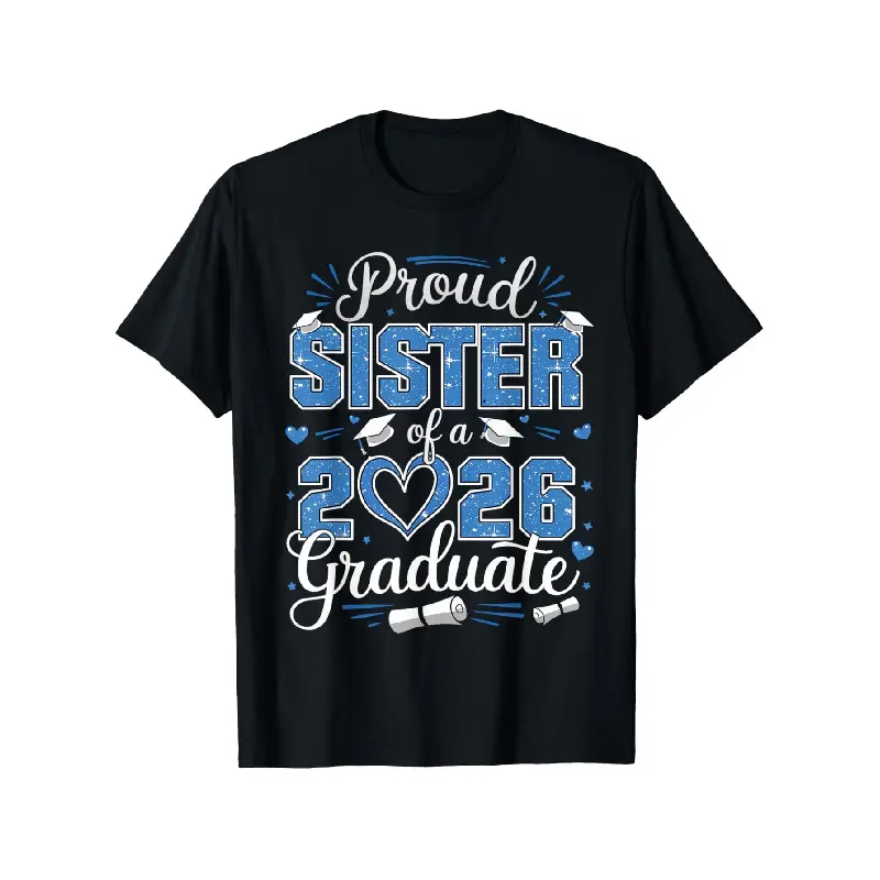 Men's Vintage 2026 Graduate Sister Graphic Print Oversized Casual Round Neck Short-Sleeve T-Shirt, Menswear Graphic Tees Tee Tops