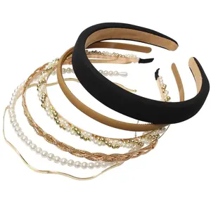 6PCS Different Designs Headbands for Women Gold Metal Hairband,Cute Pearl Hair Bands for Girls,Twisted Head Band,Black Padded Head Bands Set…