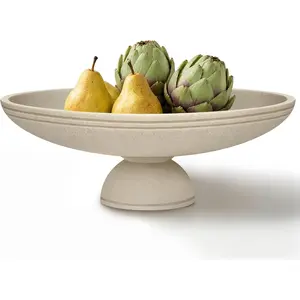 Large Decorative Fruit Bowl for Kitchen Counter, Modern Home Decor Centerpiece, Beige Resin Pedestal Key Bowl for Entryway Table