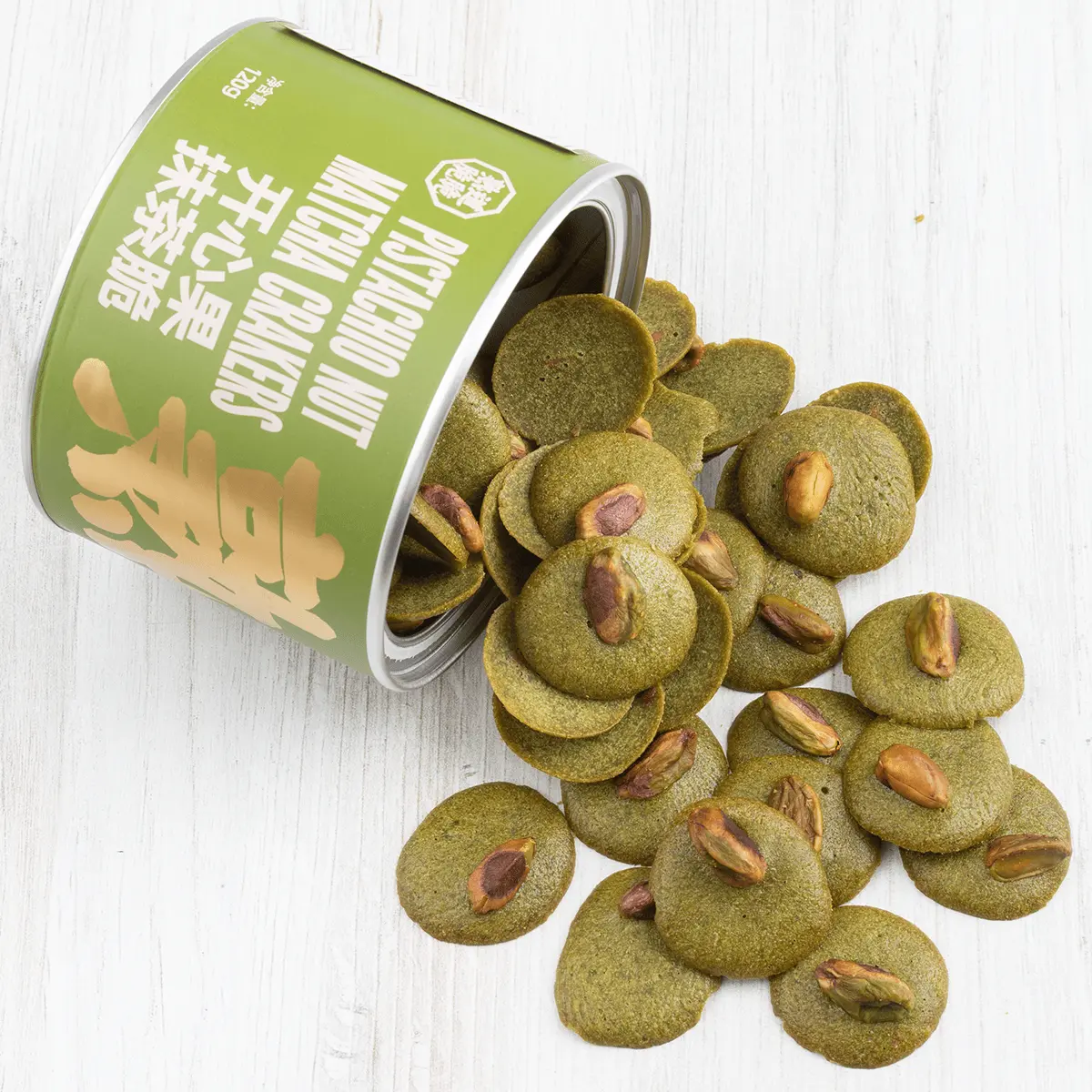Baked Premium Pistachio Matcha Crackers - 120g, Gentle Matcha Flavor, Protein-Packed Nutritious Snack, Ideal Coffee Pairing