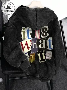 Men's Cotton Hooded Sweatshirt, Vintage Print, Wash Design, Soft Comfortable Fabric, Casual Style, Perfect for Spring & Fall, Graphic Hoodies